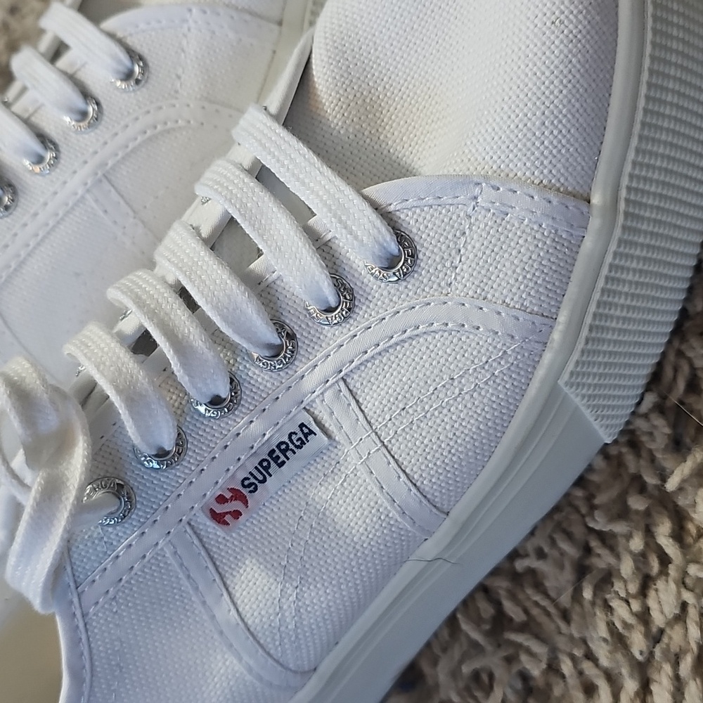 Superga 2790 Classic White Canvas Platform Sneakers - Picture 2 of 5